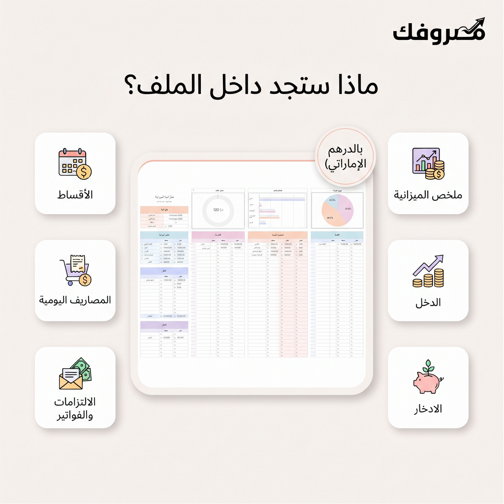 مصروفك | مخطط الميزانية الشهرية – الإمارات (ملف Excel بالدرهم الإماراتي)