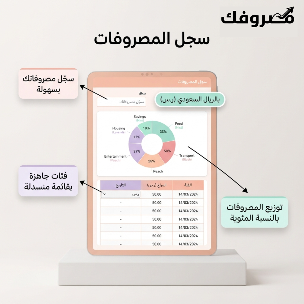 مصروفك | مخطط الميزانية الشهرية – السعودية (ملف Excel بالريال السعودي)